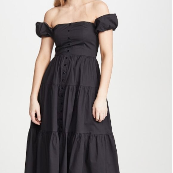 Staud Elio Puff-Sleeve Prairie Dress Black size 10 - Picture 2 of 5